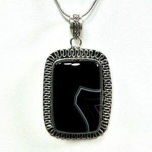 Black Botswana Agate 925 Gemstone Pendant